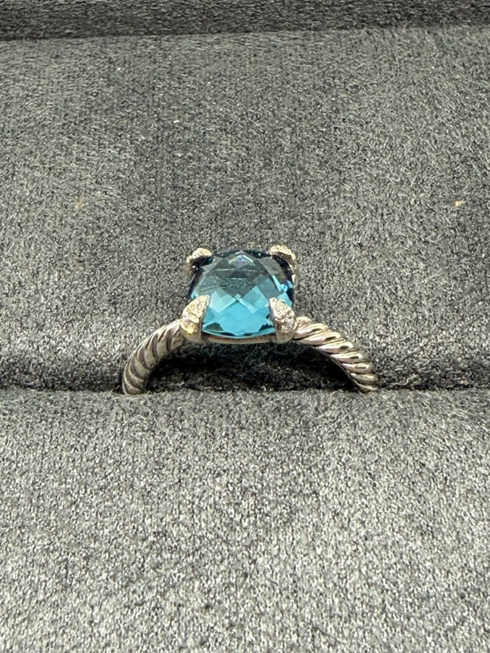 David Yurman chantaline ring in blue topaz with white diamonds - Picture 2 of 4